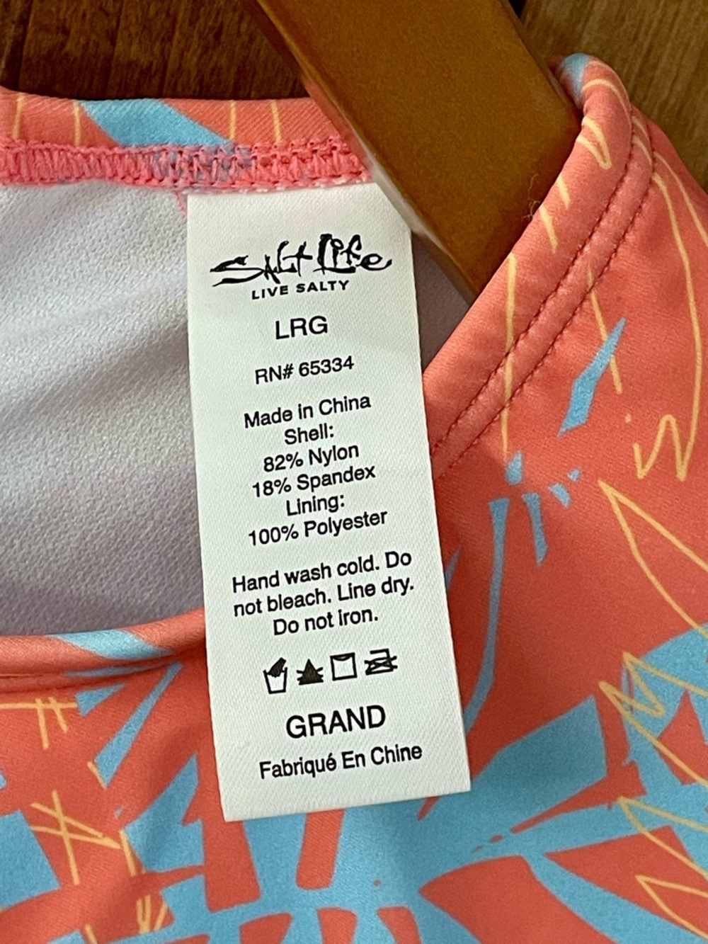 Salt Life Women’s Coral and Light Blue Palm-Print Cropped Swim Top - Picture 6 of 8